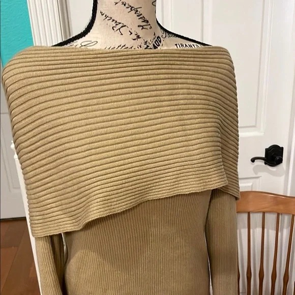 Elegant Tan Off-Shoulder Sweater - Picture 2 of 3